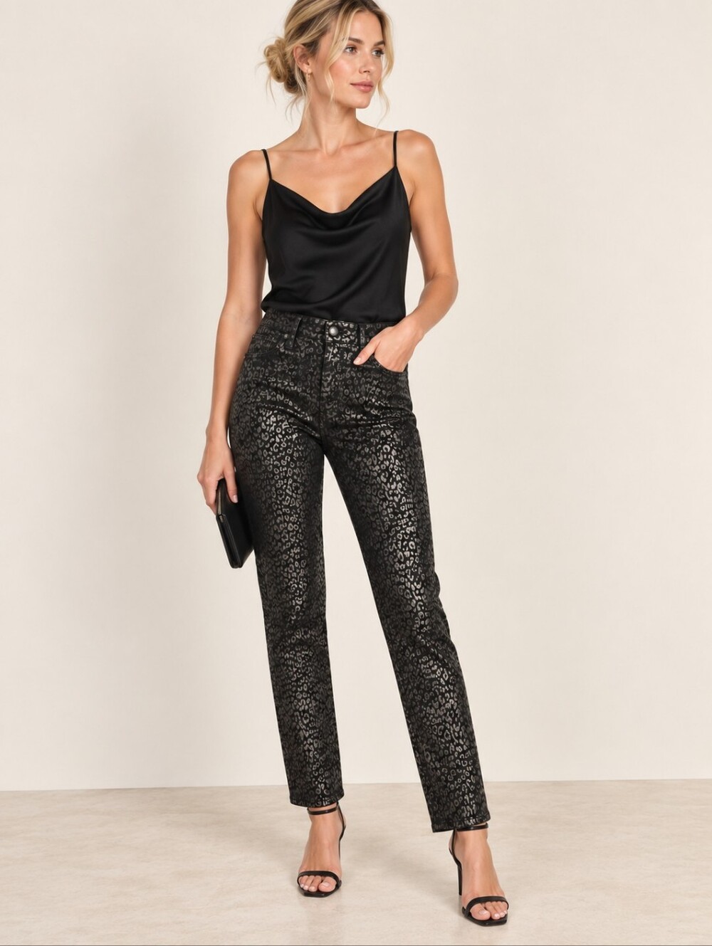❤️ NWOT! PAIGE JACQUELINE STRAIGHT LEG JEANS, METALLIC LEOPARD NOIR, 2 (26)